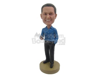 Custom Bobblehead Executive VP With Smart Phone, Businessman iPhone Custom Bobblehead, Office Assistant with Cellphone Custom Bobblehead