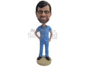 Custom Bobblehead Medical Practitioner in Scrubs, Male Nurse in Scrubs, OR Doctor