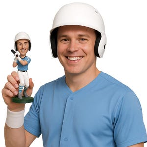 Custom Bobblehead Baseball Player Hitting It Outside The Park - Personalized Baseball player Bobblehead and Custom Action Figure