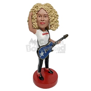 Custom Bobblehead Female Guitar Player, Guitarist Custom Bobblehead, Musical Instrument Custom Bobblehead image 1