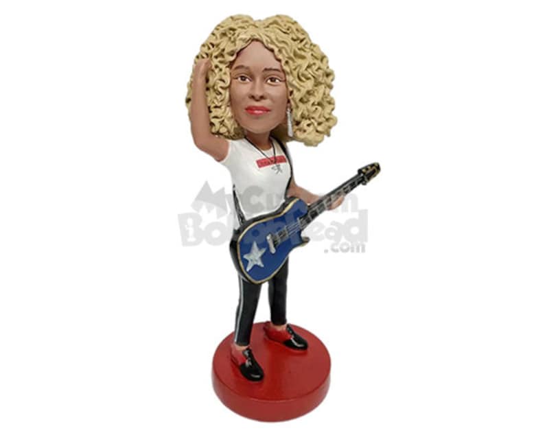 Custom Bobblehead Female Guitar Player, Guitarist Custom Bobblehead, Musical Instrument Custom Bobblehead image 1