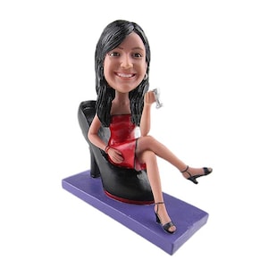 Custom Bobblehead Girly Chick Sitting on Shoe-Shaped Sofa, Casual Female Custom Bobblehead