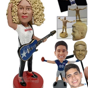 Custom Bobblehead Female Guitar Player, Guitarist Custom Bobblehead, Musical Instrument Custom Bobblehead image 2