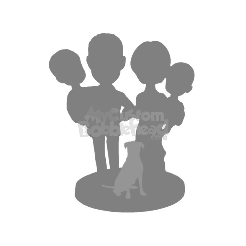 Quadruple Fully Customized Bobblehead with a Pet, 4-Person Fully Custom Bobblehead with a Pet, Personalized Bobblehead image 1