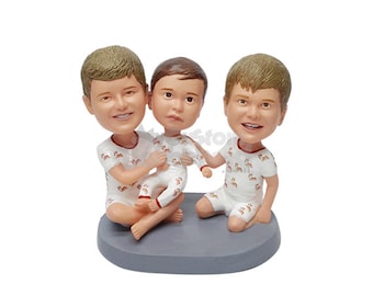 Custom Bobblehead Triplets, Sibblings Custom Bobblehead, Family Custom Bobblehead