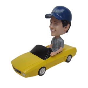 Custom Bobblehead Cool Dude in Fancy Convertible Car, Convertible Custom Bobblehead, Personalized Bobblehead