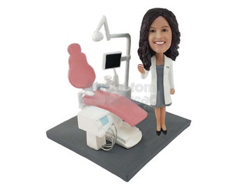 Custom Bobblehead Female Dentist with Large Chair, Orthodontist Custom Bobblehead, Dentist Custom Bobblehead, Dental Hygienist Bobblehead