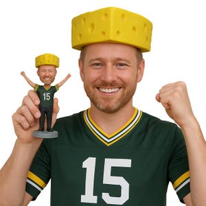 Custom Bobblehead Cheese Hat Football Fan, Cheese Hat Custom Bobblehead