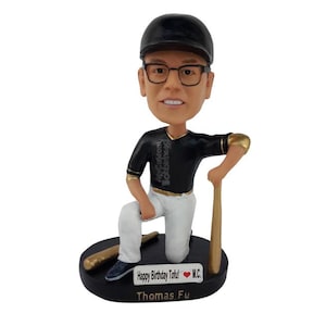 Custom Bobblehead Baseball Player Kneeling On One Knee With Bat  - Personalized Baseball player Bobblehead and Custom Action Figure