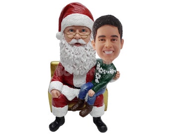 Custom Bobblehead Sitting on Santa's Lap, Santa Custom Bobblehead Papa Noel Christmas Custom Bobblehead, Santa Claus Personalized Bobblehead