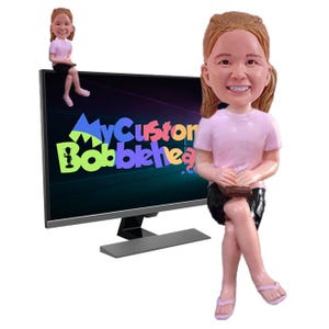 Personalized Computer Screen & Car Dashboard Sitting Buddy Custom Bobblehead - Beautiful Lady in Casual Clothing
