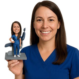 Custom Bobblehead Female Dentist with Chair, Orthodontist Custom Bobblehead, Female Dental Hygienist Doctor Custom Bobblehead