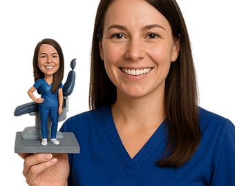 Custom Bobblehead Female Dentist with Chair, Orthodontist Custom Bobblehead, Female Dental Hygienist Doctor Custom Bobblehead