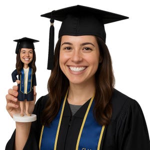 Custom Bobblehead Young Graduate Girl Wearing Cap and Gown - Personalized Graduation Bobblehead and Custom Action Figure
