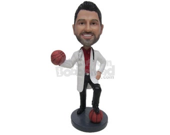 Custom Bobblehead Basketball Fan Doctor, Male Doctor Custom Bobblehead, Periodontist Custom Bobblehead, Male Physician Custom Bobblehead