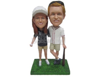 Custom Bobblehead Baseball Couple in Shorts, Bride & Groom Baseball Custom Bobblehead, Wedding Custom Bobblehead, Personalized Bobblehead