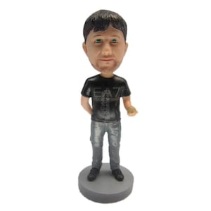 Custom Bobblehead Casual Guy Posing With Ball, Casual Male Custom Bobblehead