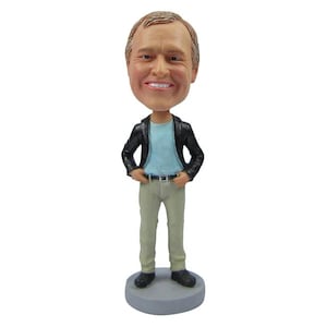 Custom Bobblehead Casual Male with Hands on Belt, Relaxed Casual Male Custom Bobblehead
