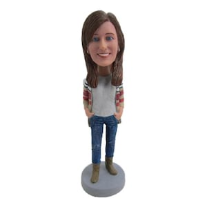Custom Bobblehead Sophisticated Gal in Jeans and Boots, Casual Female Custom Bobblehead