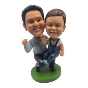 Custom Bobblehead Father and Little Son, Father and Son Custom Bobblehead, Family Custom Bobblehead