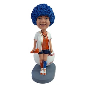 Custom Bobblehead Huge Baseball Fan Sitting on a Big Baseball  - Personalized Baseball player Bobblehead and Custom Action Figure