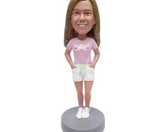 Custom Bobblehead Casual Female in Nice Summer Clothing, Casual Female Custom Bobblehead