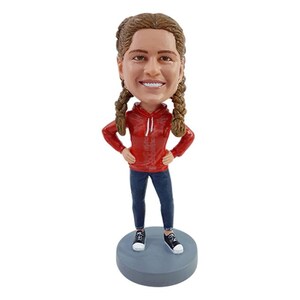 Custom Bobblehead College Girl in Sweatshirt, Casual Female Custom Bobblehead