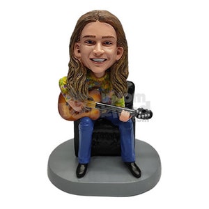 Custom Bobblehead Sitting Chill Guitarist, Guitar Player Custom Bobblehead, Musical Instrument Custom Bobblehead image 1