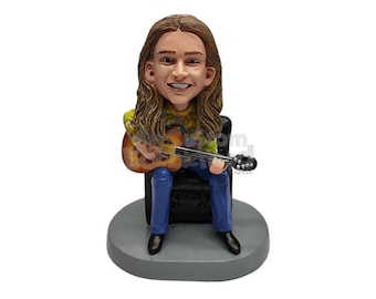 Custom Bobblehead Sitting Chill Guitarist, Guitar Player Custom Bobblehead, Musical Instrument Custom Bobblehead