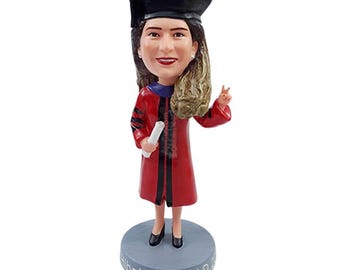 Custom Bobblehead Important Graduate Student Holding a Diploma - Personalized Graduation Bobblehead and Custom Action Figure