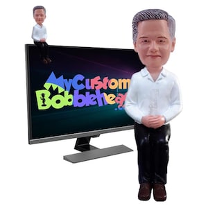 Personalized Computer Screen & Car Dashboard Sitting Buddy Custom Bobblehead - Corporate Executive in Formal Office Attire