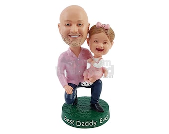 Custom Bobblehead Loving Father and Kid Daughter, Father and Daughter Custom Bobblehead, Family Custom Bobblehead