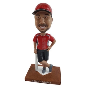 Custom Bobblehead Baseball Player Leaning On His Bat  - Personalized Baseball player Bobblehead and Custom Action Figure