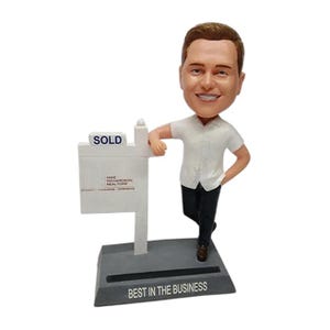 Custom Bobblehead Casual Real Estate Agent, Male Agent Custom Bobblehead, Realtor Custom Bobblehead