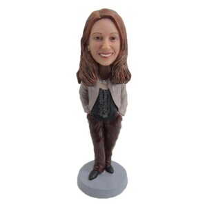 Custom Bobblehead Lady Standing in Casual Outfit, Casual Female Custom Bobblehead