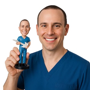 Custom Bobblehead Chiropractor Doctor in Fitted Scrubs, Male Chiropractor Physician Custom Bobblehead, Doctor Custom Bobblehead