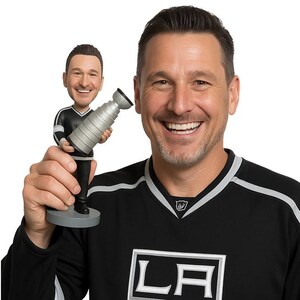 Custom Bobblehead Ice Hockey Champion, Ice Hockey Player Holding Cup Custom Bobblehead, Sports Custom Bobblehead