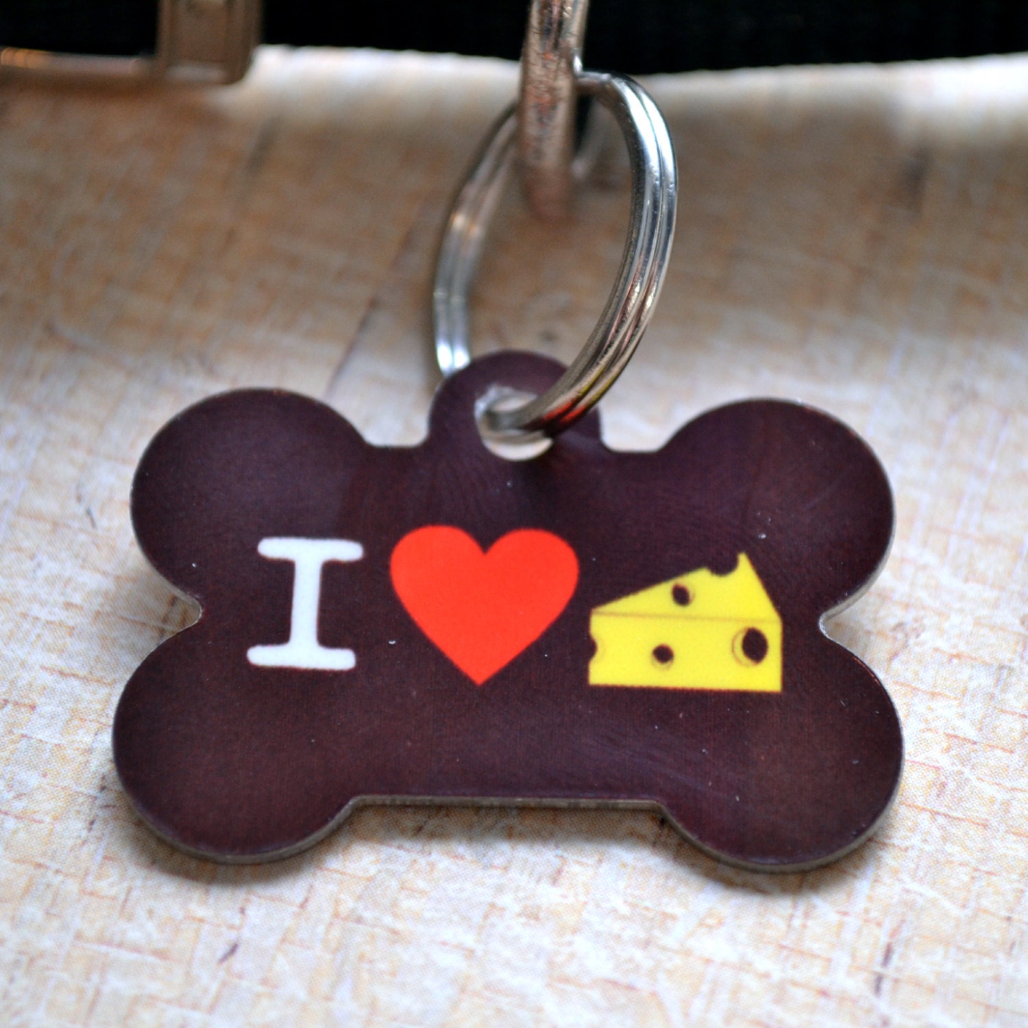 Funny Dog ID Tag I Heart Cheese Uniqe Pet ID Tag Cat Etsy