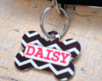 Personalized Black and Pink Chevron Pet ID Tag - CUSTOM - Dog Tag, Leash Tag, Pet Identification, Key Chain