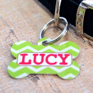 Personalized Lime and Pink Chevron Pet ID Tag - CUSTOM - Dog Tag, Leash Tag, Pet Identification, Key Chain