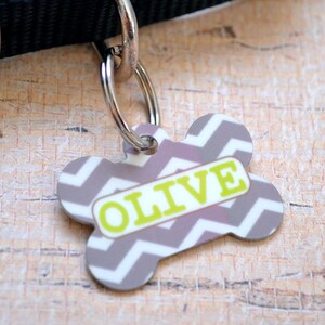 Personalized Grey and Lime Chevron Pet ID Tag - CUSTOM - Dog Tag, Leash Tag, Pet Identification, Key Chain