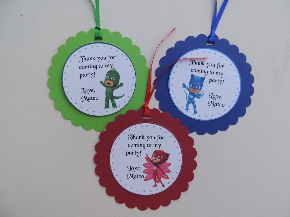 Personalized PJ Masks Happy Birthday Thank You Tags for Favor | Etsy
