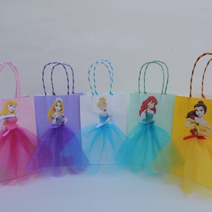 Disney Princess Birthday Goody Favor Glitter Tutu Bags Thank You Tags Cinderella Belle Rapunzel Ariel Little Mermaid Aurora