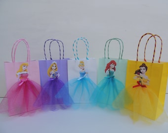 Disney Princess Birthday Goody Favor Glitter Tutu Bags Thank You Tags Cinderella Belle Rapunzel Ariel Little Mermaid Aurora