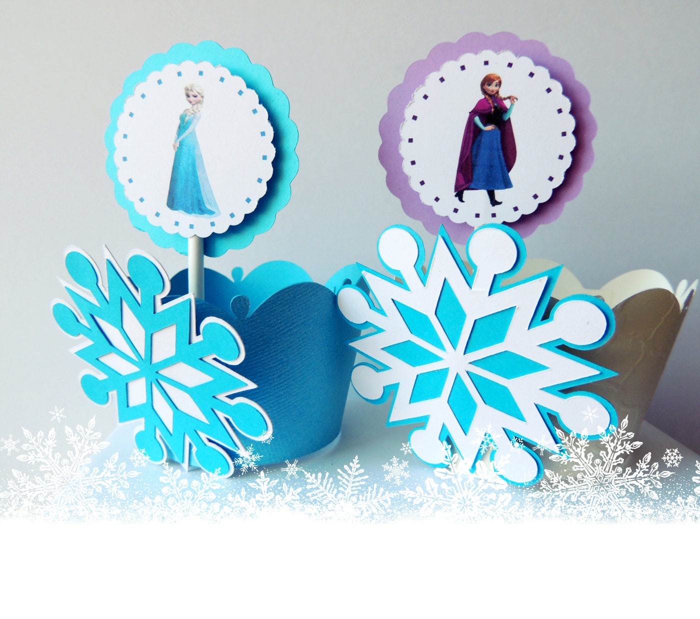 Frozen Elsa Anna Cupcake Wrappers Toppers Winter Wonderland Snowflake Birthday Theme