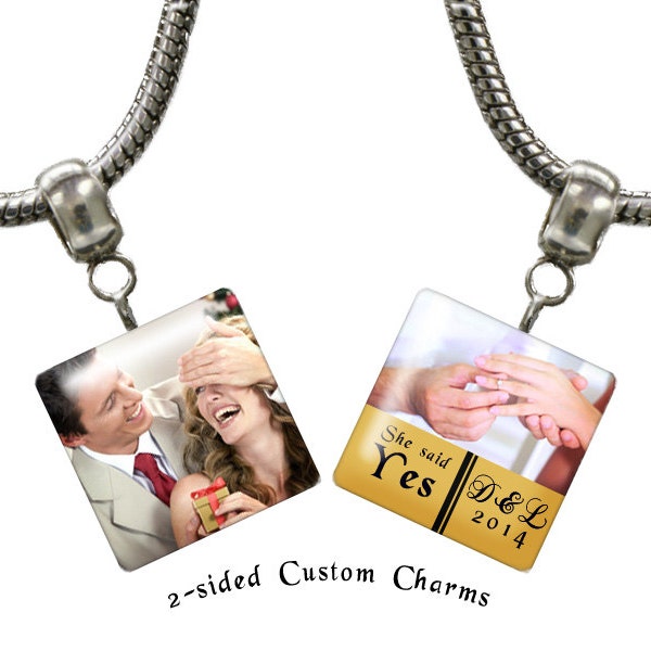 Custom photo charm, Personalized Large Hole photo charm, fits many European style charms bracelets including Pandora™, photo charm: D000148
