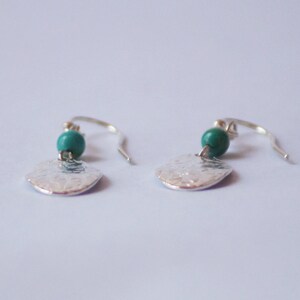 Sterling silver turquiose drop earrings, dangle oval charm and turquoise earrings.