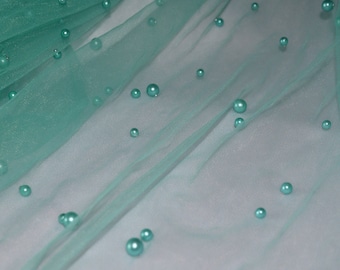 JN002103 Light Aqua Embossed Translucent Two Way Stretch Mesh Top Pearl Fabric  58/60" Fabric By The Yard