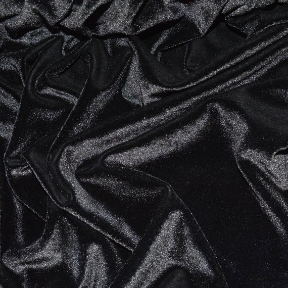 JN00426 Black Stretch Velvet Poly Rayon Blend Soft Deep Drape High Fashion Home Decor 60" Fabric By The 1 Yard