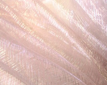 JN00273 Pink Iridescent Fine Line Stripes Organza Bodied Hand Lightweight Draping Sheer Soft Fashion Home Decor Craft 58"Fabric By The Yard